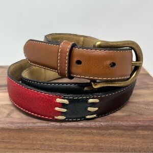 Dockers Vintage Color-block Belt Brown Red Black Leather Brass Buckle